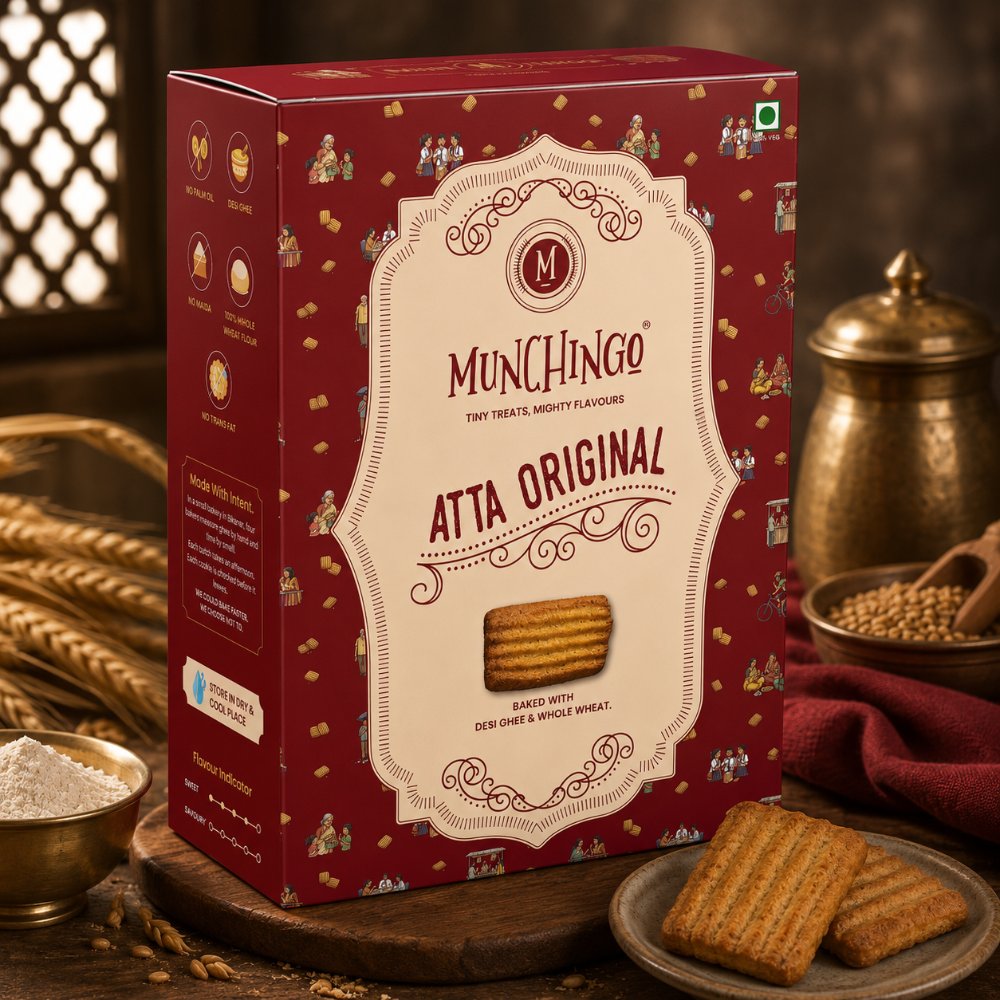 Munchingo Atta Original box with brass props in a Bikaner haveli