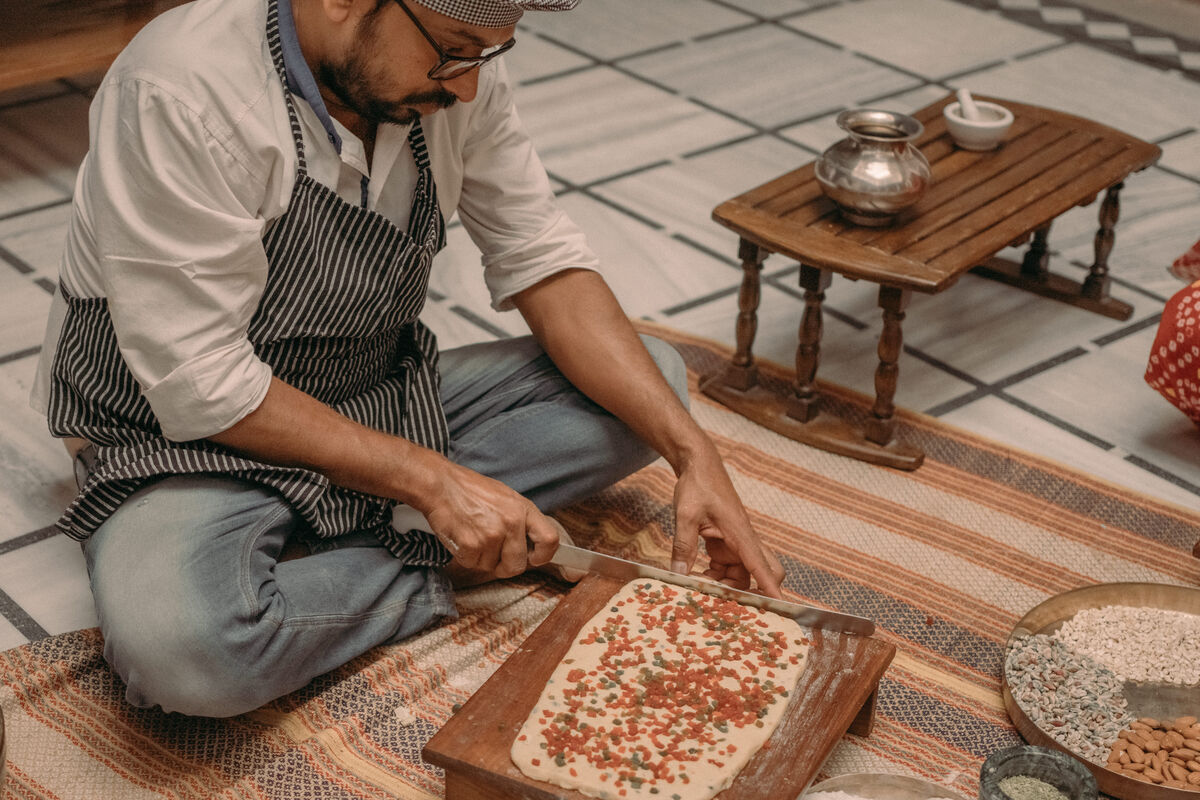 Spices being folded into the dough